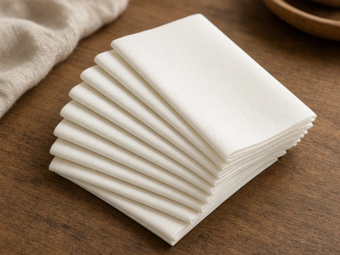 Folded premium paper napkins on a wooden table